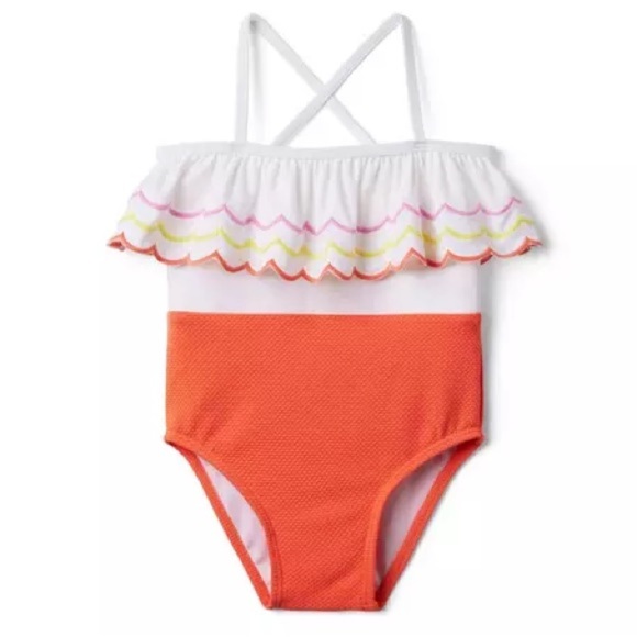 Janie & Jack Embroidered Ruffle Swimsuit one piece toddler girl scallop textured - Picture 1 of 5